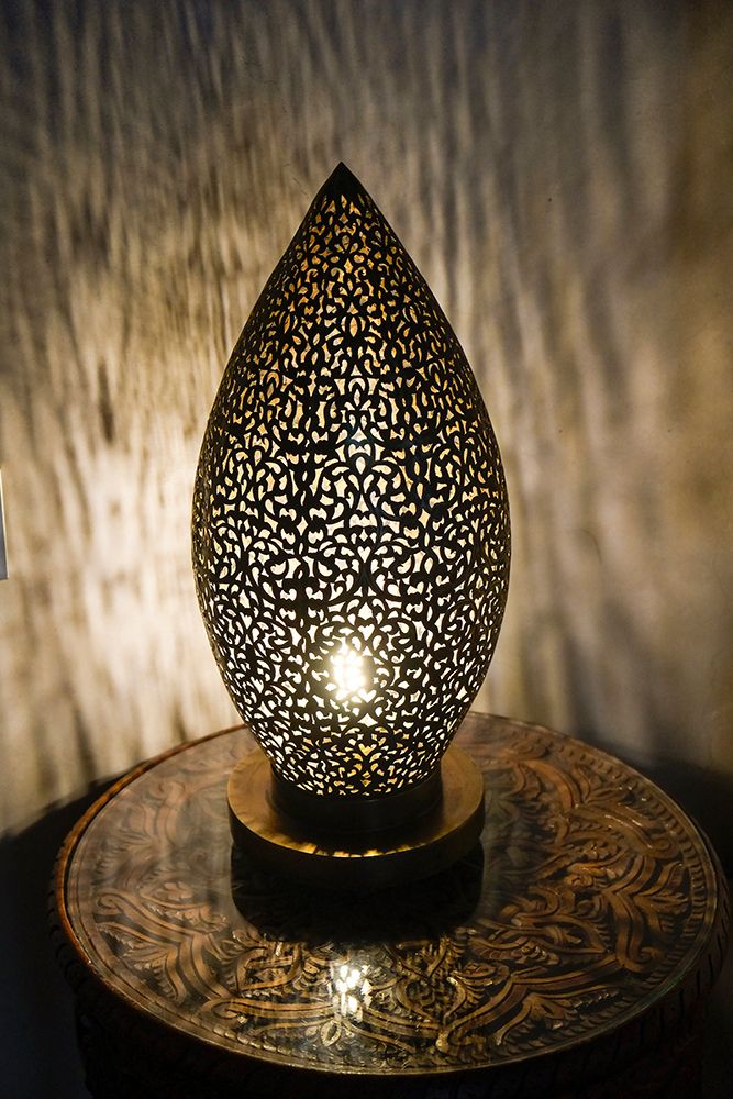 Fes-Morocco Intricate carved metal lamp